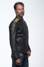 Black leather jacket with biker racing collar - Image n°6