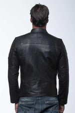 Black leather jacket with biker racing collar - Image n°5