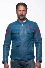 Supple sheep leather jacket in ocean blue, inspired by Le Mans racing. - Image n°2