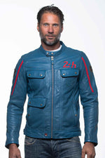 Supple sheep leather jacket in ocean blue, inspired by Le Mans racing. - Image n°2