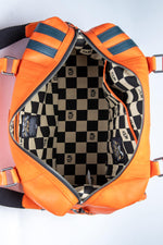 Racing-style orange leather travel bag - Image n°5