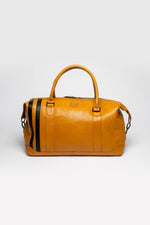 Yellow leather racing style travel bag - Image n°3