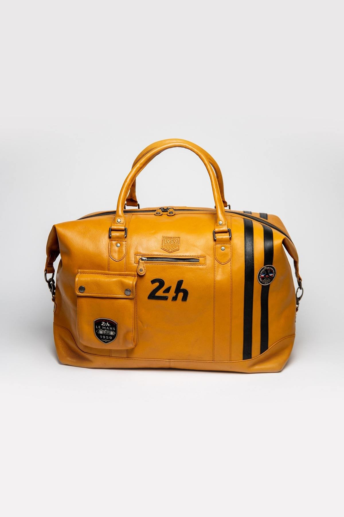 Yellow racing leather travel bag 72h format - Image n°1