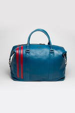 Ocean blue racing leather travel bag, 72-hour format - Image n°2