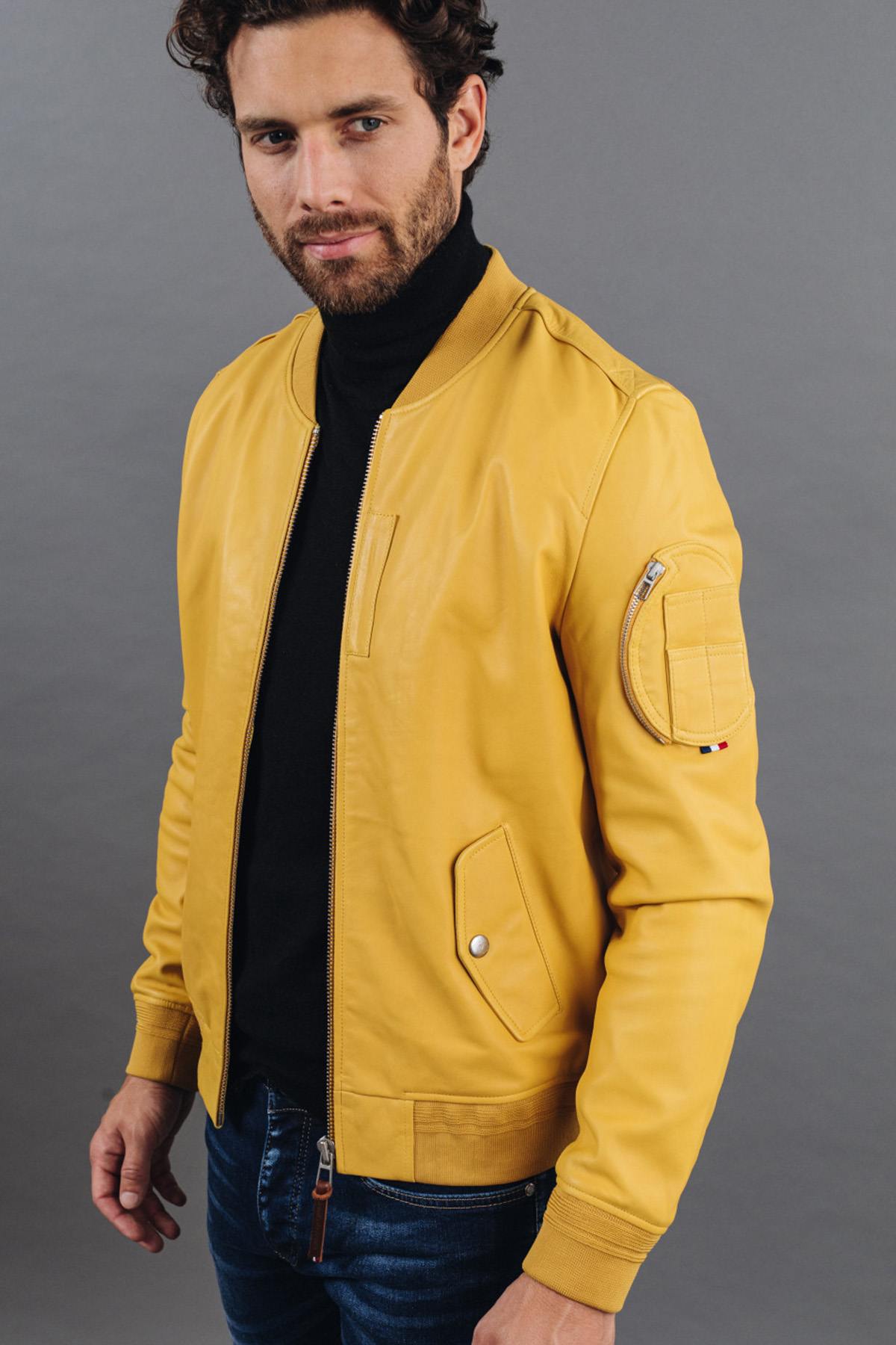 Yellow lambskin jacket, slim fit. Redskins x Patrouille de France. - Image n°7