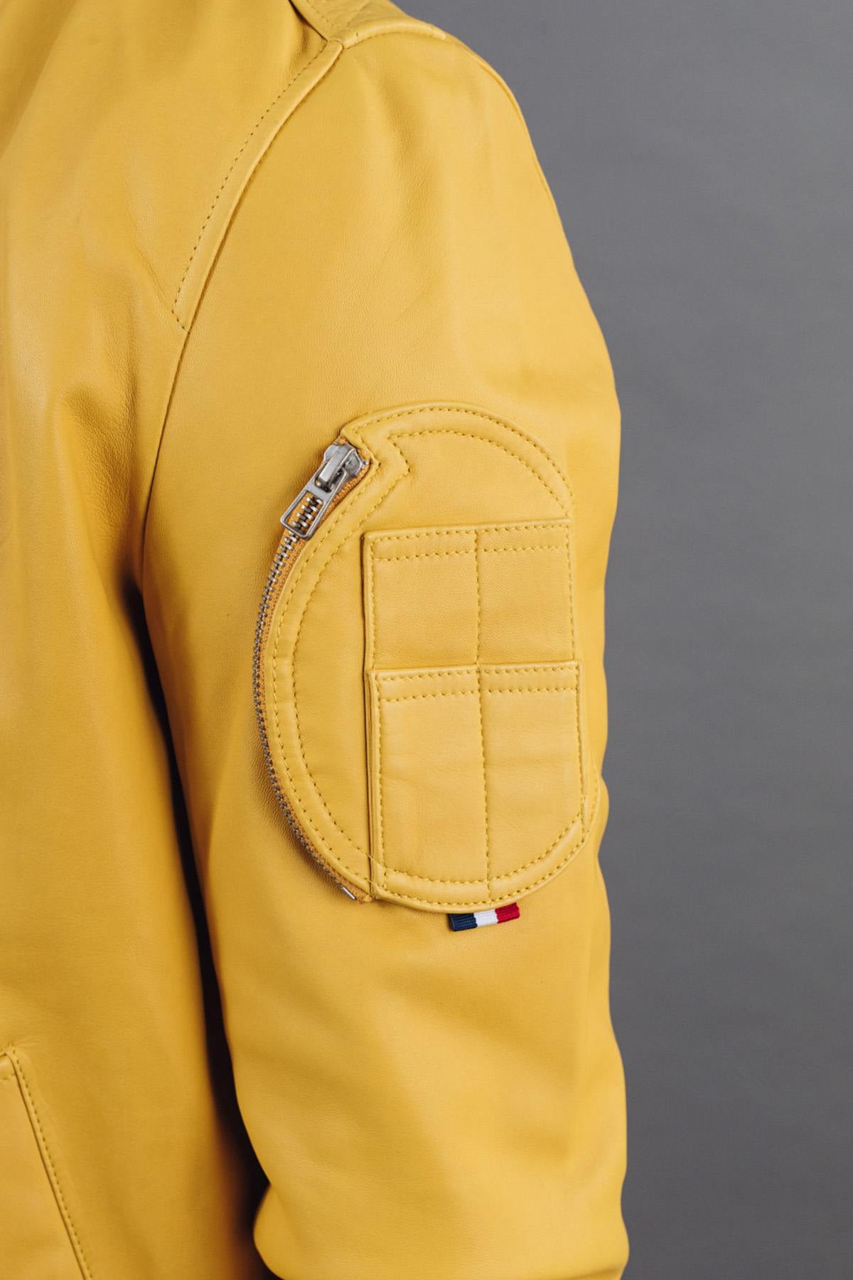 Yellow lambskin jacket, slim fit. Redskins x Patrouille de France. - Image n°4