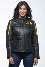 A black lambskin jacket, straight cut, biker collar, sporty appeal. - Image n°1