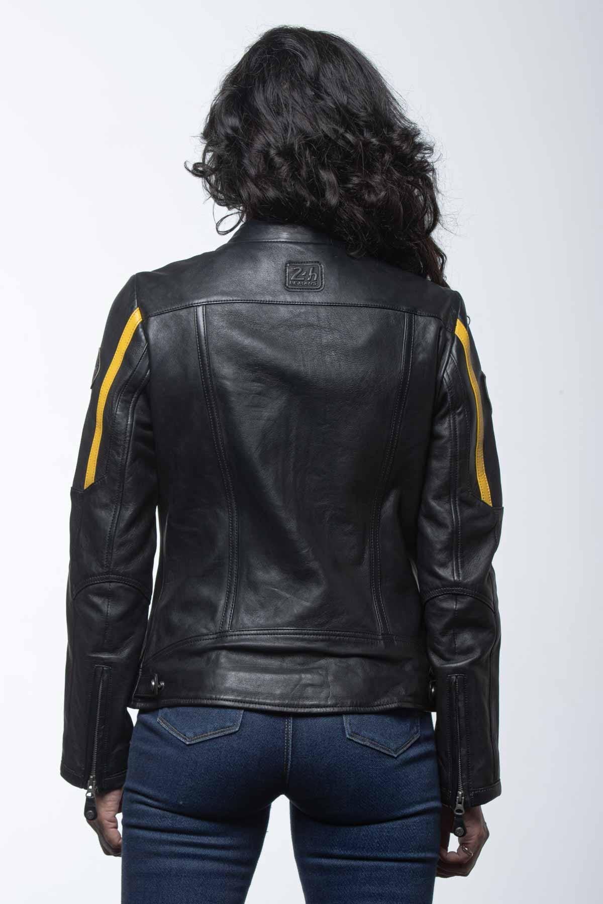 A black lambskin jacket, straight cut, biker collar, sporty appeal. - Image n°3