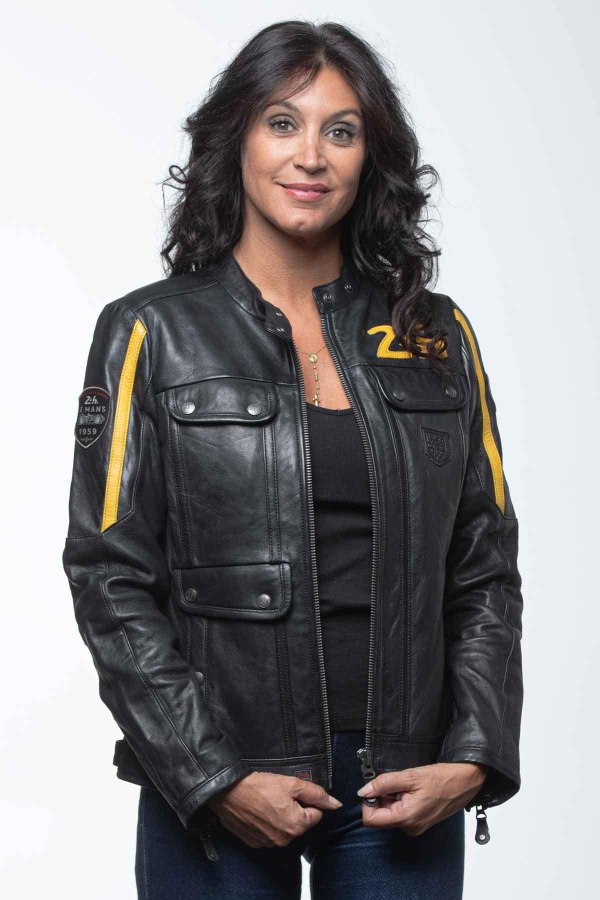 A black lambskin jacket, straight cut, biker collar, sporty appeal. - Image n°4