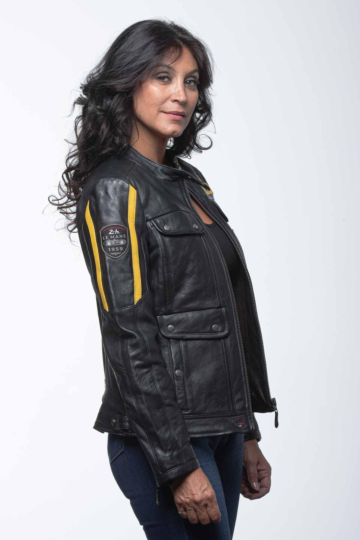 A black lambskin jacket, straight cut, biker collar, sporty appeal. - Image n°2