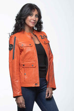 Bold orange sheepskin jacket, lightweight and soft, Le Mans-inspired. - Image n°4
