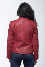 Red sheepskin biker jacket with 24h Le Mans patches-speed meets style. - Image n°3
