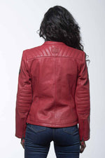 Red sheepskin biker jacket with 24h Le Mans patches-speed meets style. - Image n°3