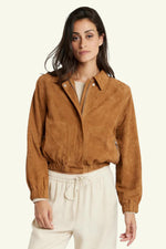 Slim cognac suede bomber in goat suede, elasticated cuffs and hem. - Image n°1