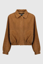 Slim cognac suede bomber in goat suede, elasticated cuffs and hem. - Image n°5