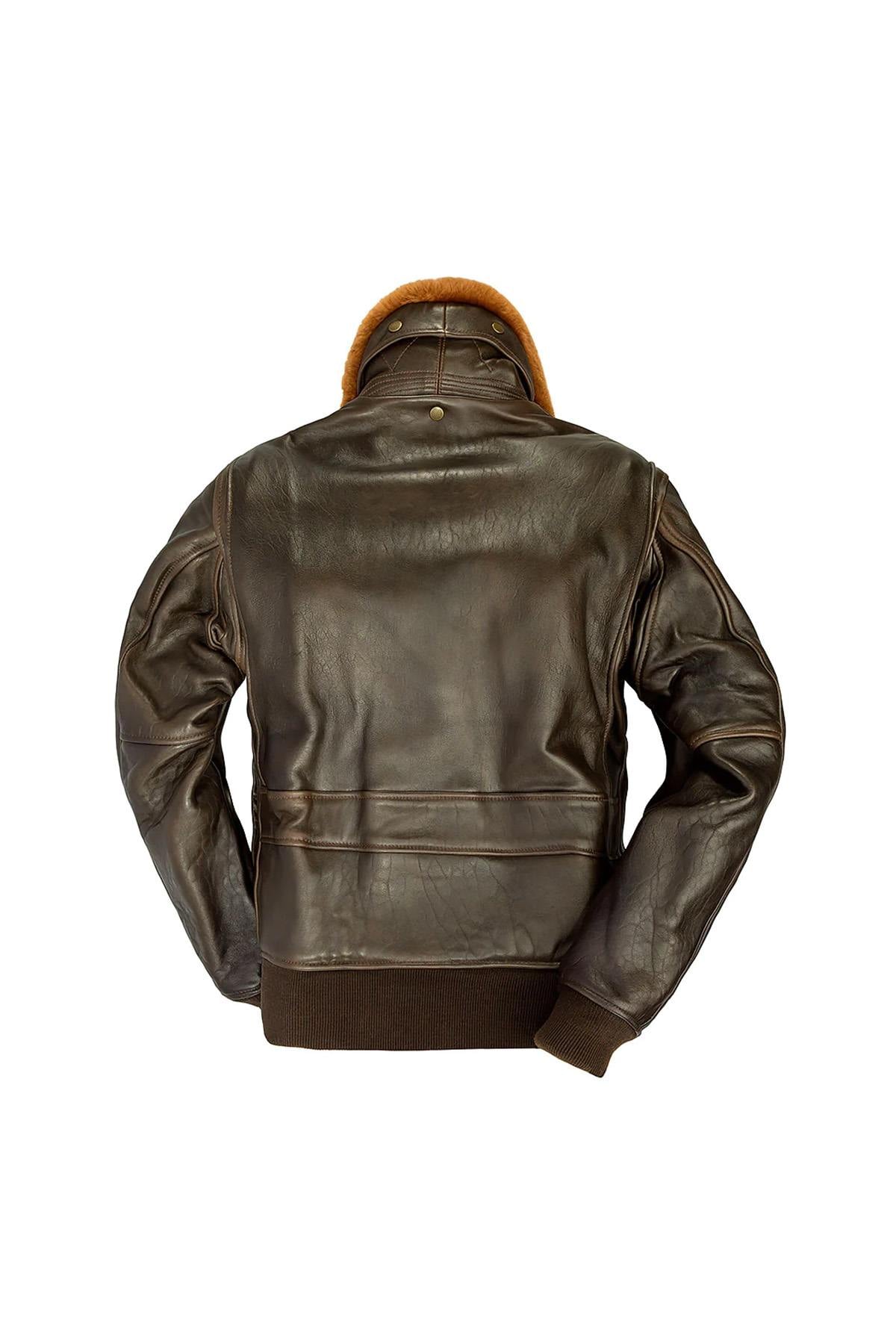 Aged lambskin G-1: US Navy legacy, shearling collar, patina over time. - Image n°3
