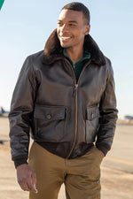 Deer-tanned calfskin G-1 jacket with shearling collar. - Image n°1