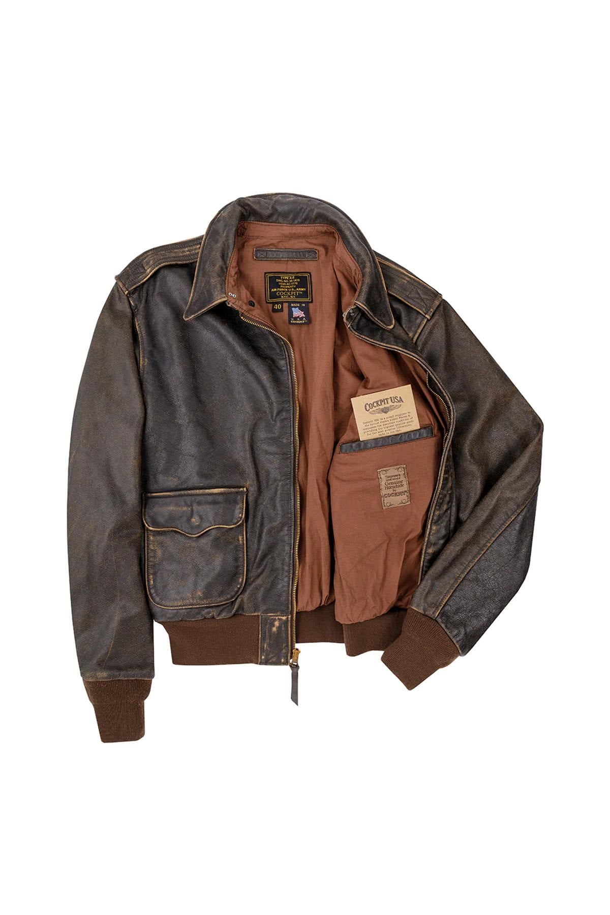 Cockpit USA's A-2: mahogany horsehide, pre-aged for vintage character. - Image n°4
