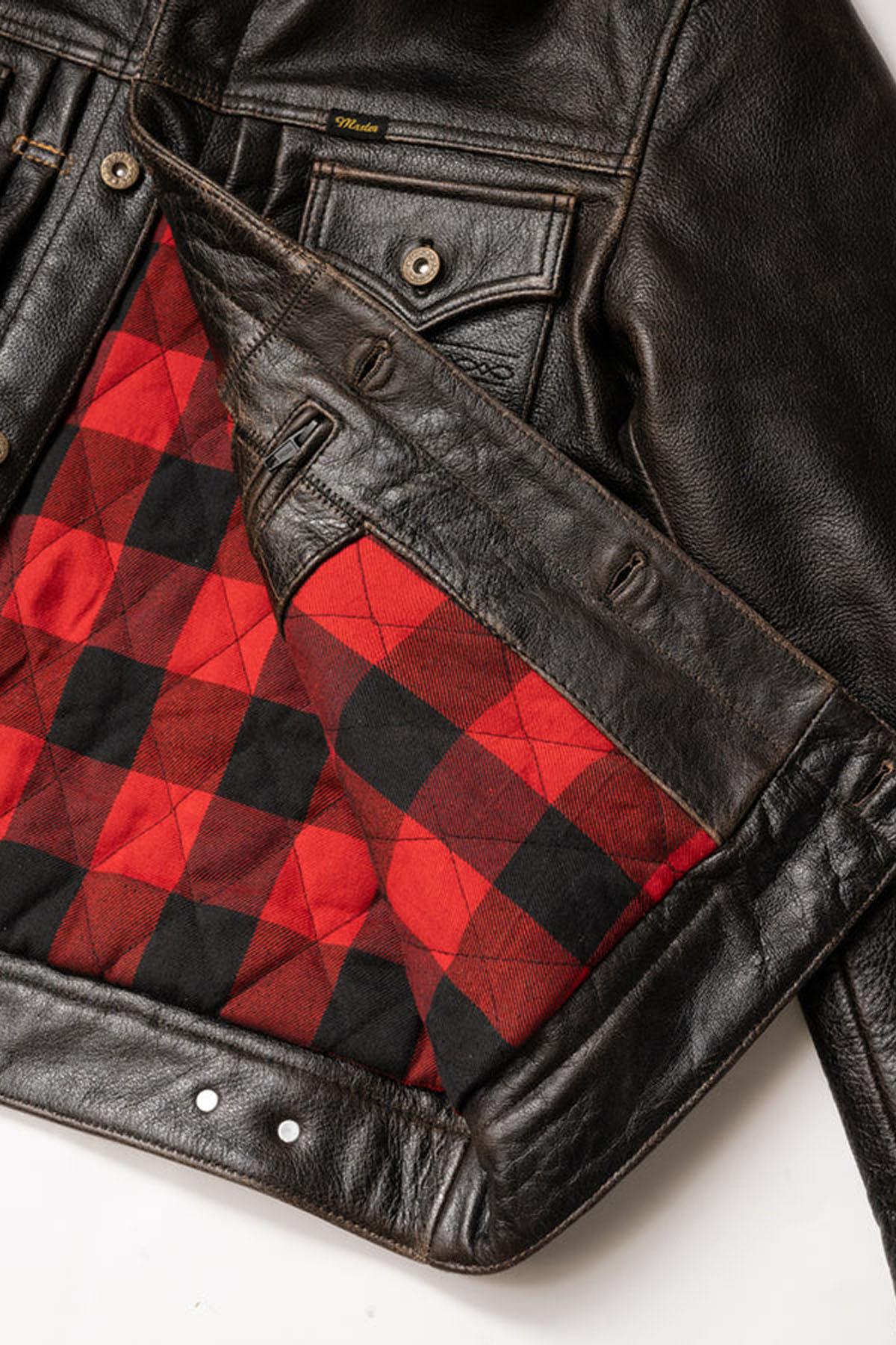 Buffalo leather trucker jacket with rapid patina for vintage charm. - Image n°7