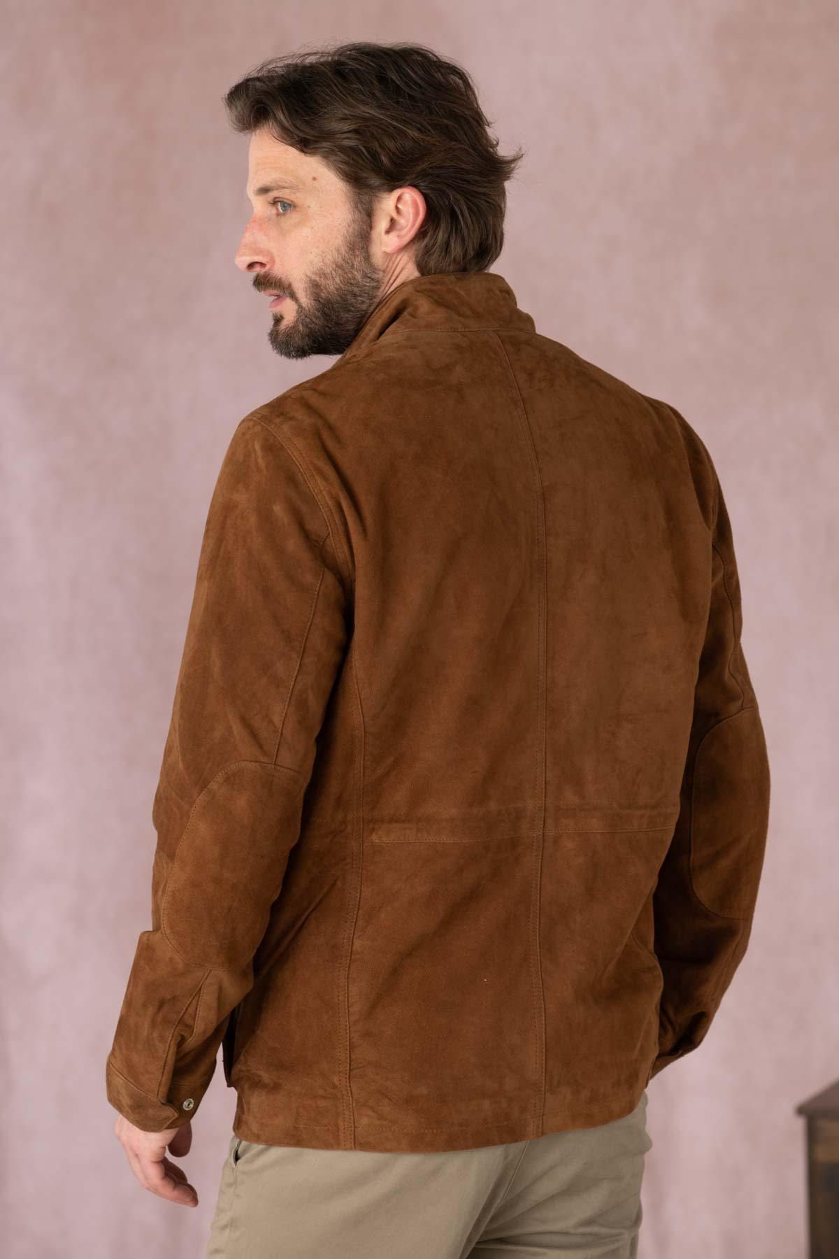 Tobacco goat suede jacket: military roots, soft, timeless regular cut. - Image n°6