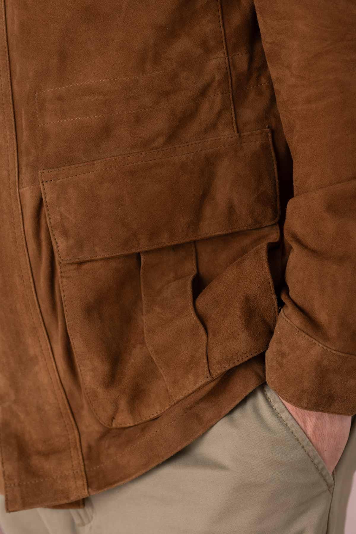 Tobacco goat suede jacket: military roots, soft, timeless regular cut. - Image n°4