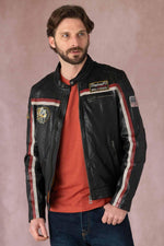 Supple lambskin biker jacket with bold red stripes. Road-ready. - Image n°4