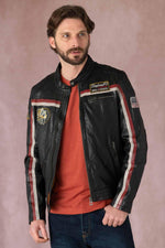 Supple lambskin biker jacket with bold red stripes. Road-ready. - Image n°4