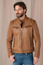 Timeless biker style in rich oxblood lambskin, textured for character. - Image n°4