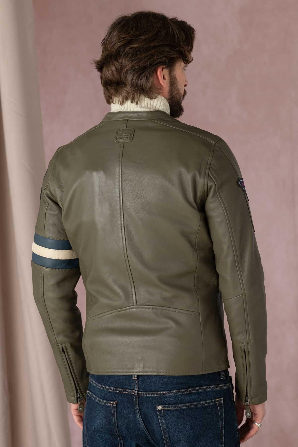 Slim khaki sheep leather jacket. Biker edge, McQueen's timeless touch. - Image n°7