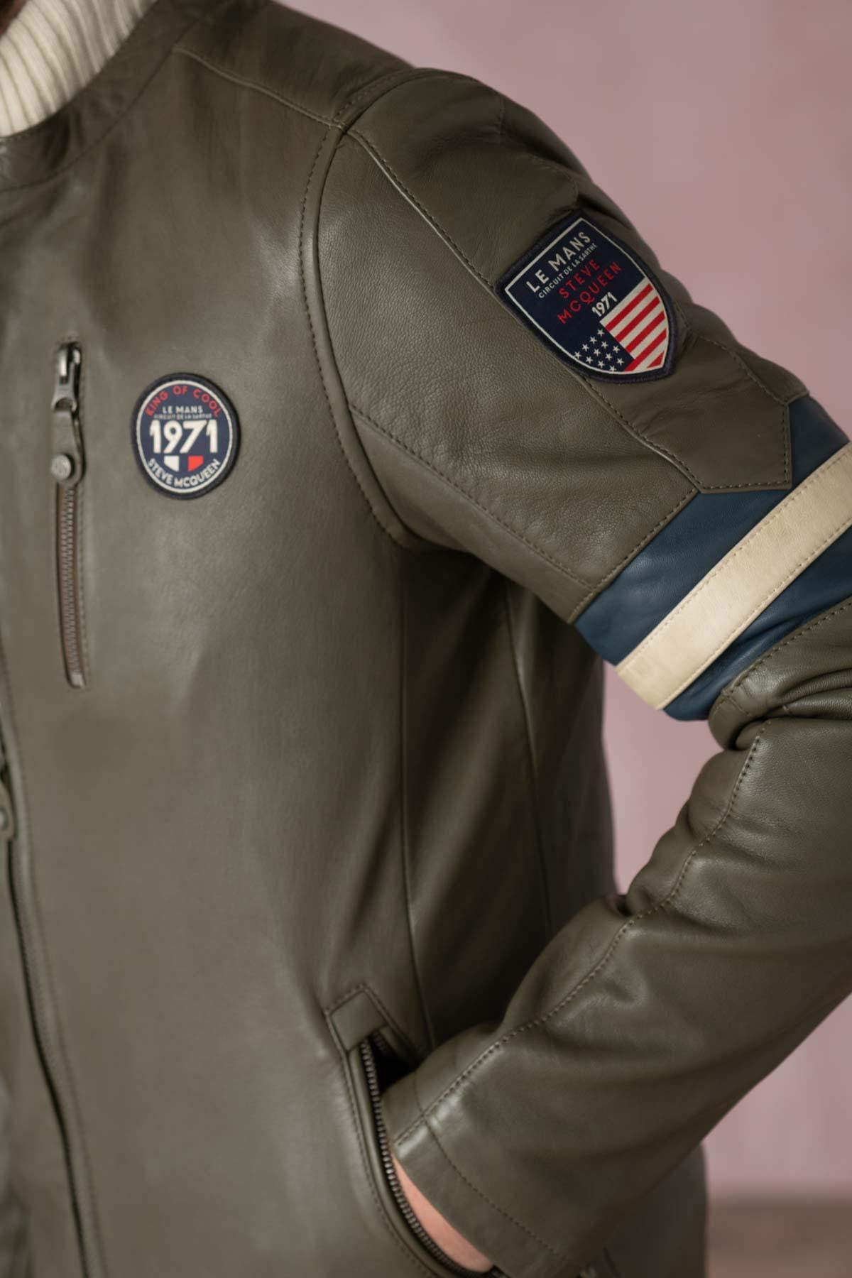 Slim khaki sheep leather jacket. Biker edge, McQueen's timeless touch. - Image n°5