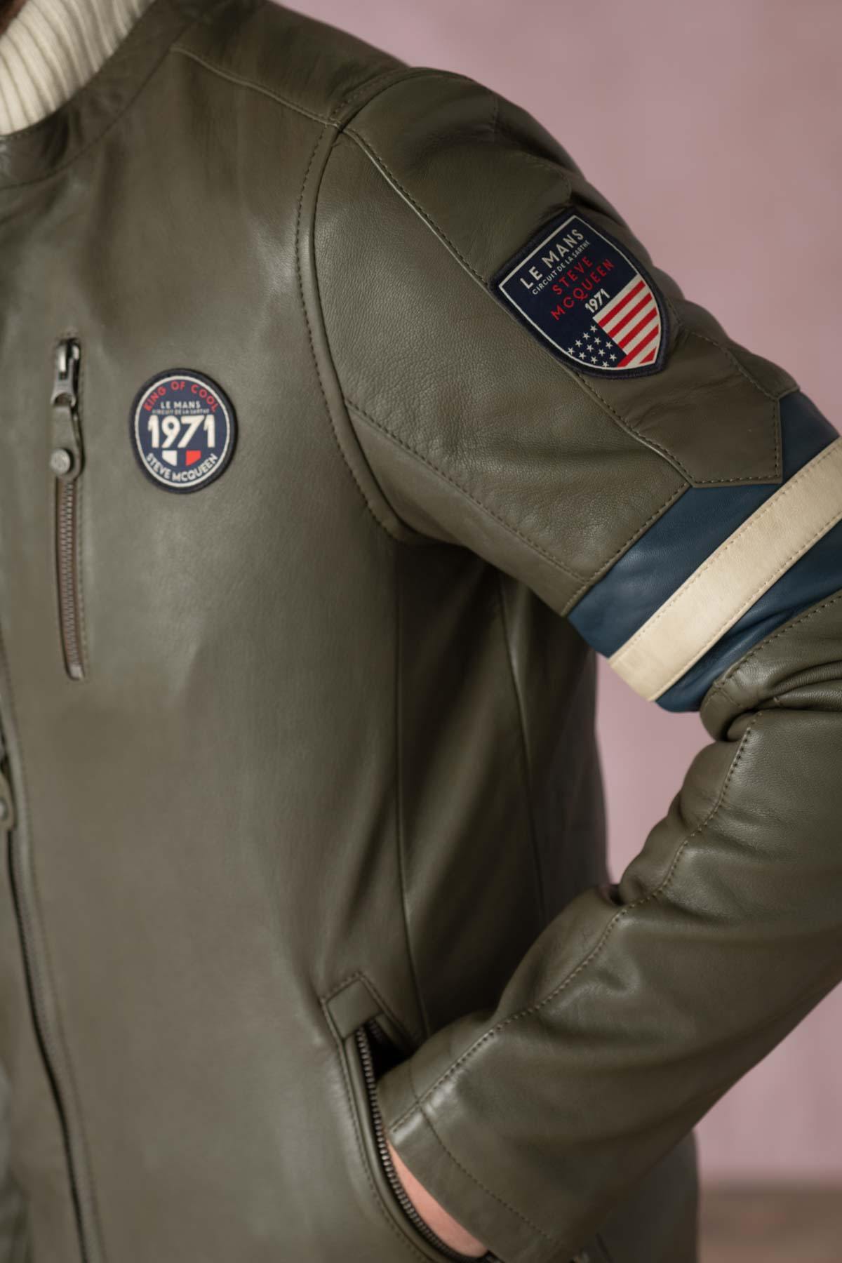 Slim khaki sheep leather jacket. Biker edge, McQueen's timeless touch. - Image n°5