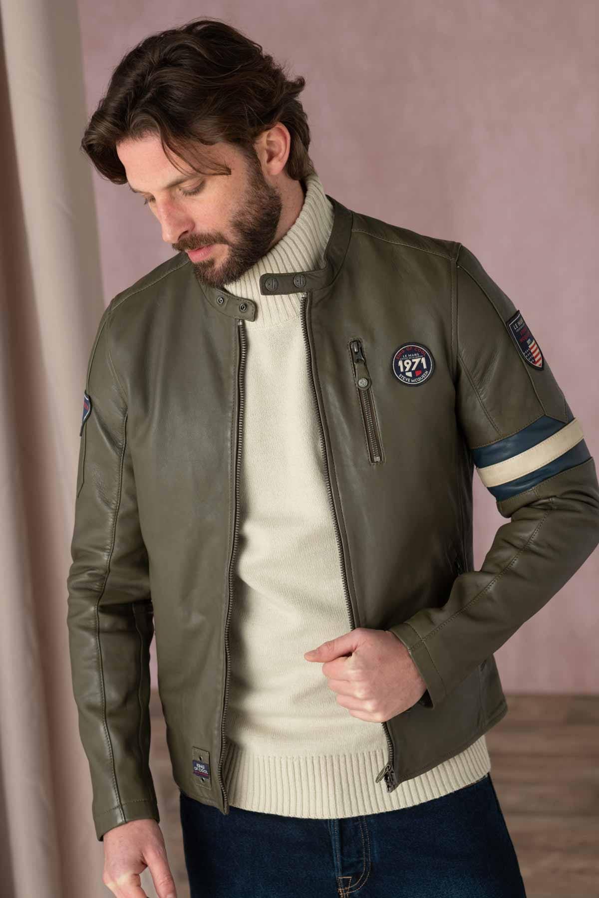Slim khaki sheep leather jacket. Biker edge, McQueen's timeless touch. - Image n°3