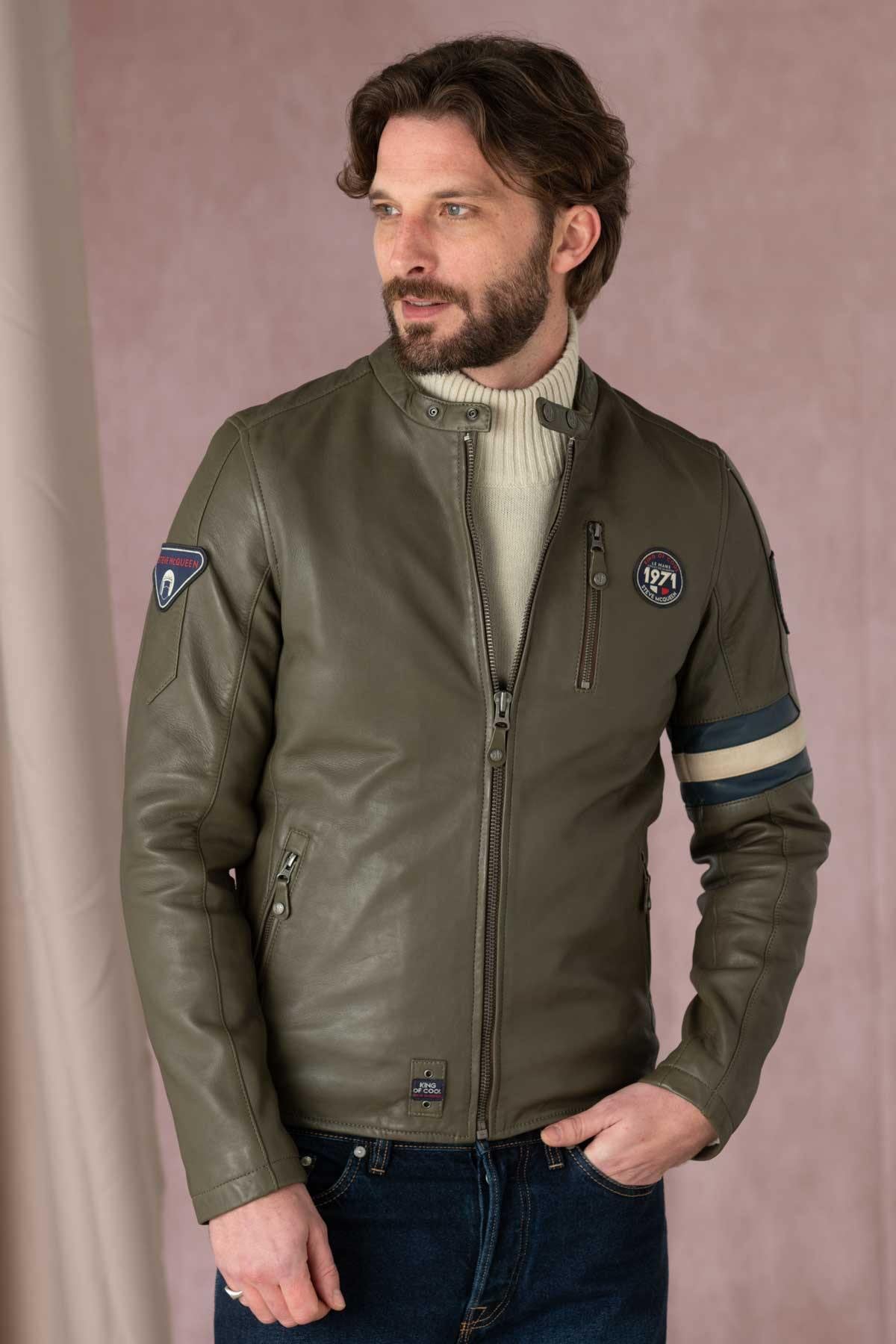 Slim khaki sheep leather jacket. Biker edge, McQueen's timeless touch. - Image n°6
