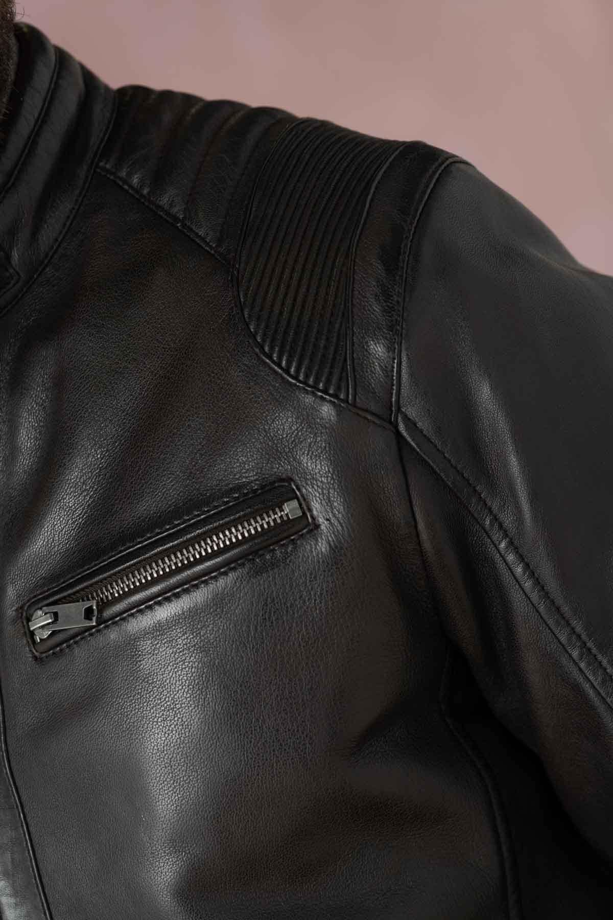 Deep brown sheepskin jacket, supple and durable. Timeless regular fit. - Image n°6