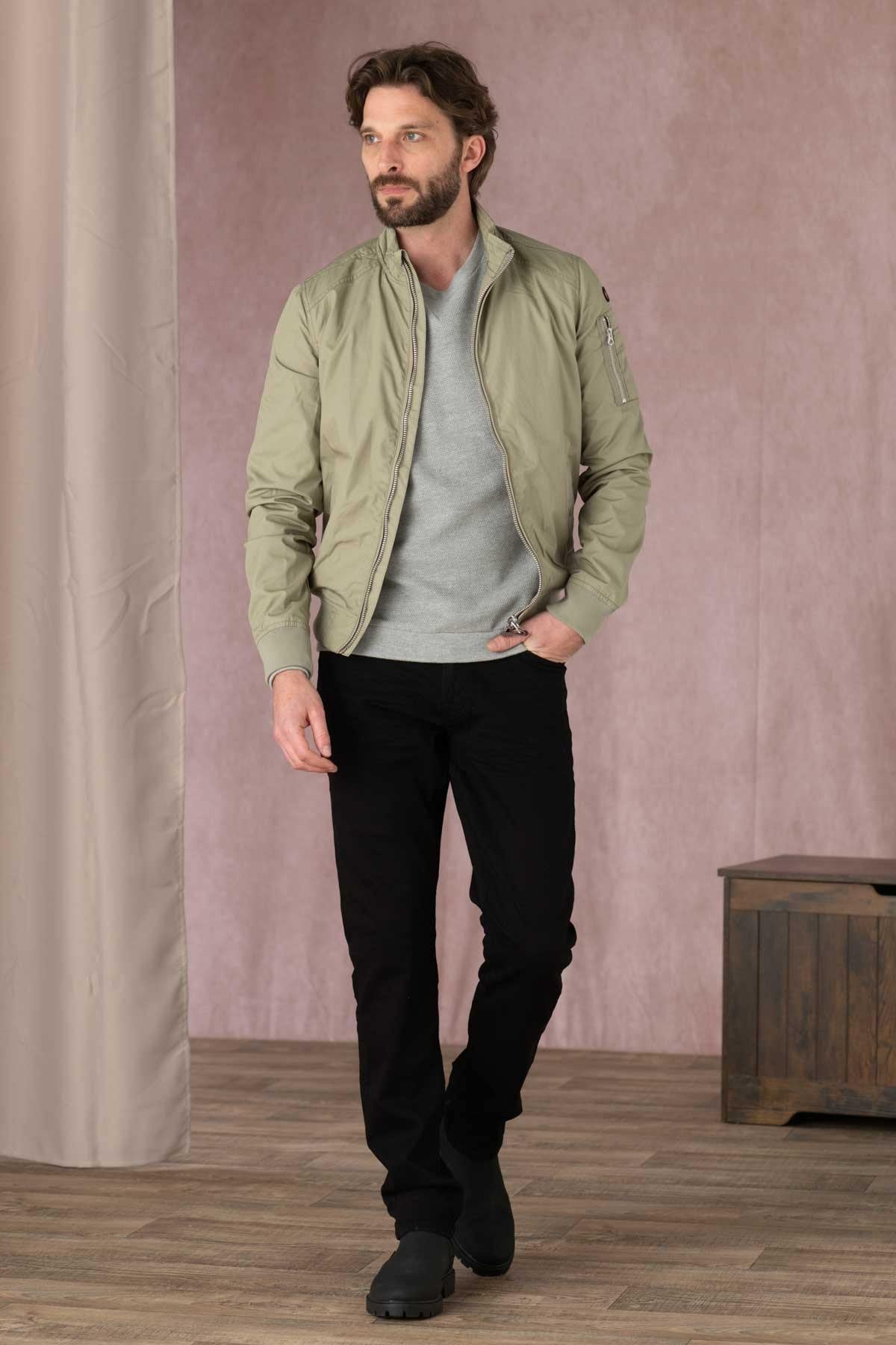 Schott Kenny bomber: sage khaki fleece, MA-1 pocket, ribbed trims. - Image n°2