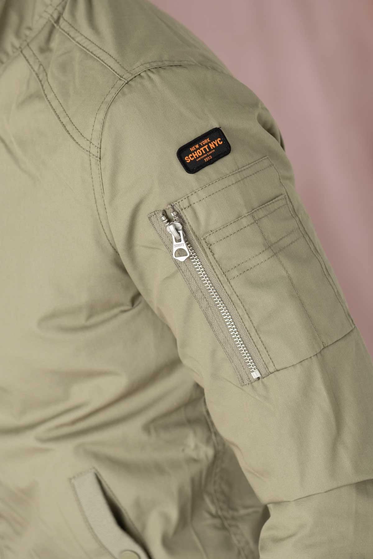 Schott Kenny bomber: sage khaki fleece, MA-1 pocket, ribbed trims. - Image n°8