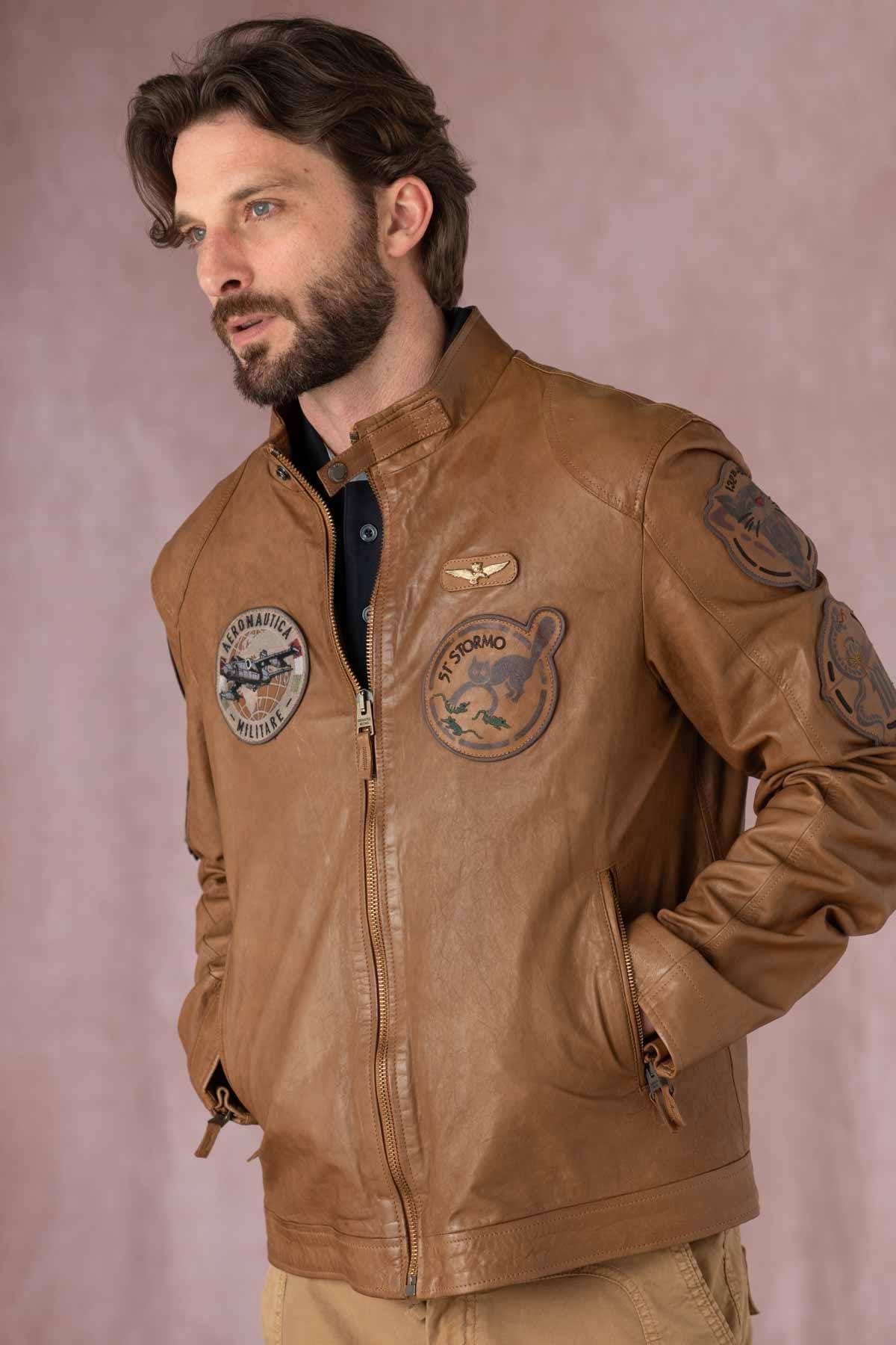 Slim Italian sheepskin jacket with 51st Wing patches. Unlined. - Image n°7