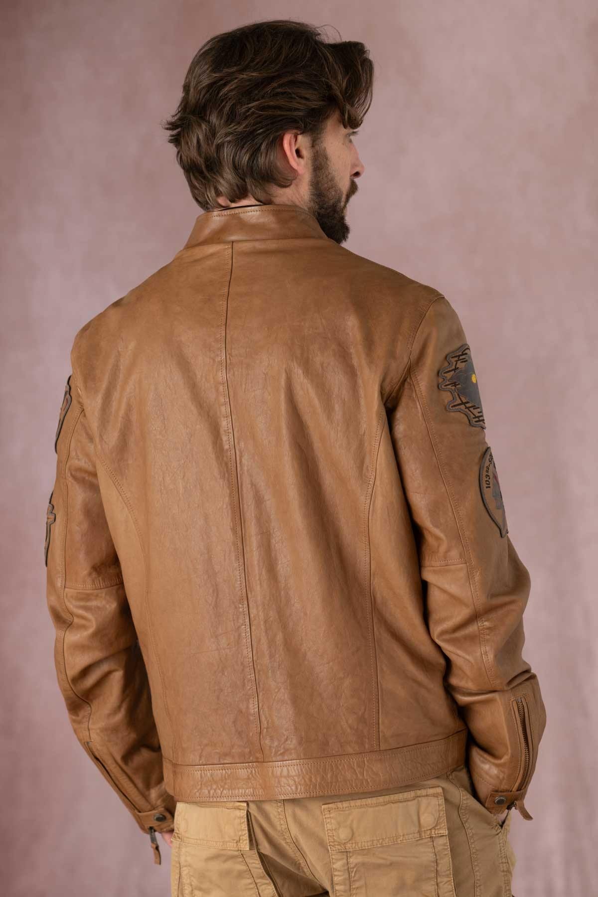Slim Italian sheepskin jacket with 51st Wing patches. Unlined. - Image n°5