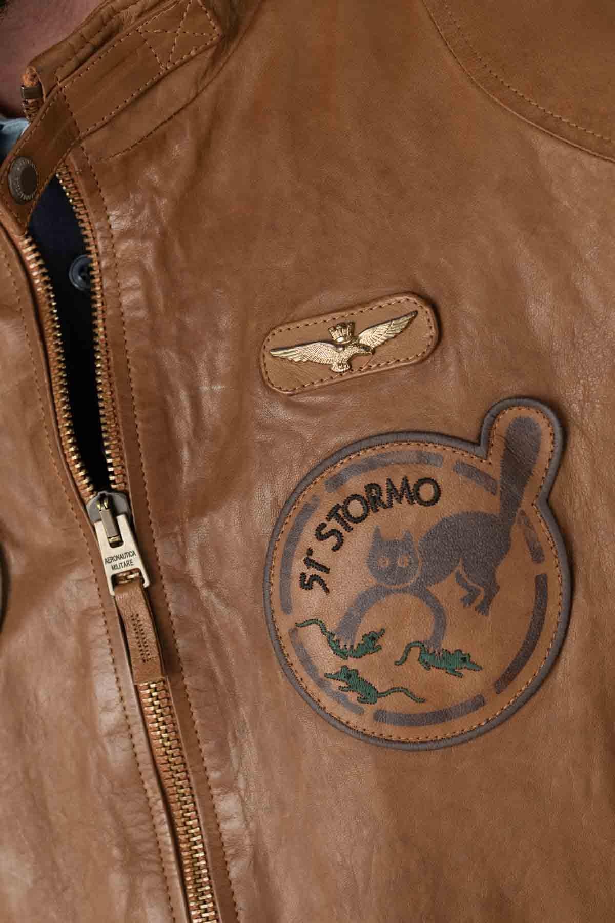 Slim Italian sheepskin jacket with 51st Wing patches. Unlined. - Image n°3