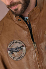Leather bomber jacket with patches - Image n°9