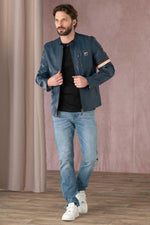 Slim biker jacket in royal blue sheep leather, Steve McQueen-inspired. - Image n°3