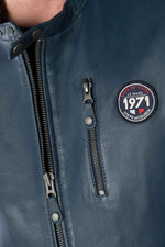 Slim biker jacket in royal blue sheep leather, Steve McQueen-inspired. - Image n°2