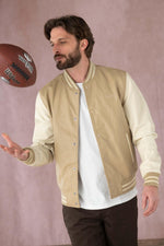 Schott's lambskin jacket: beige/off-white, snap closure, ribbed trims. - Image n°1