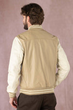 Schott's lambskin jacket: beige/off-white, snap closure, ribbed trims. - Image n°6