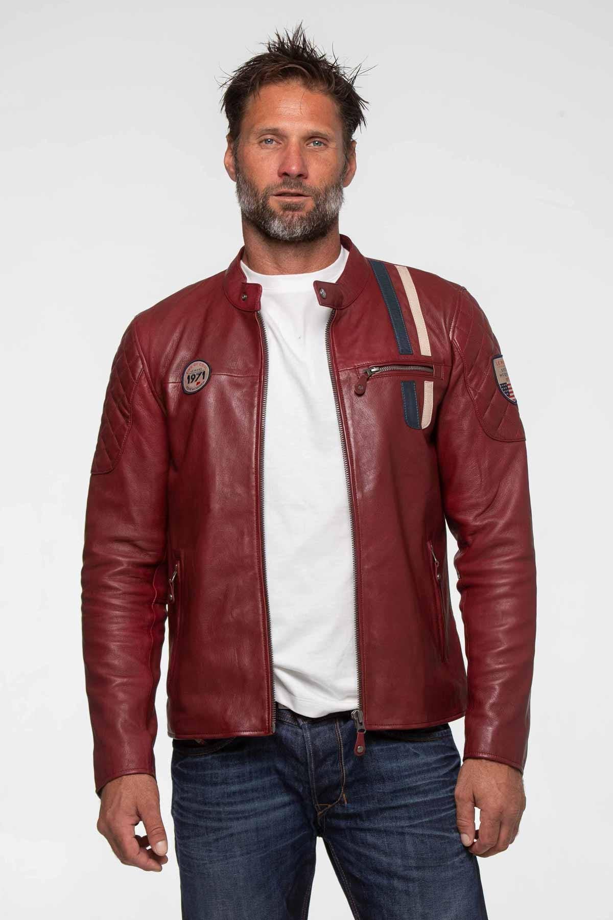Dark red sheepskin jacket, inspired by Steve McQueen's Le Mans spirit. - Image n°2