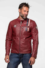 Dark red sheepskin jacket, inspired by Steve McQueen's Le Mans spirit. - Image n°1