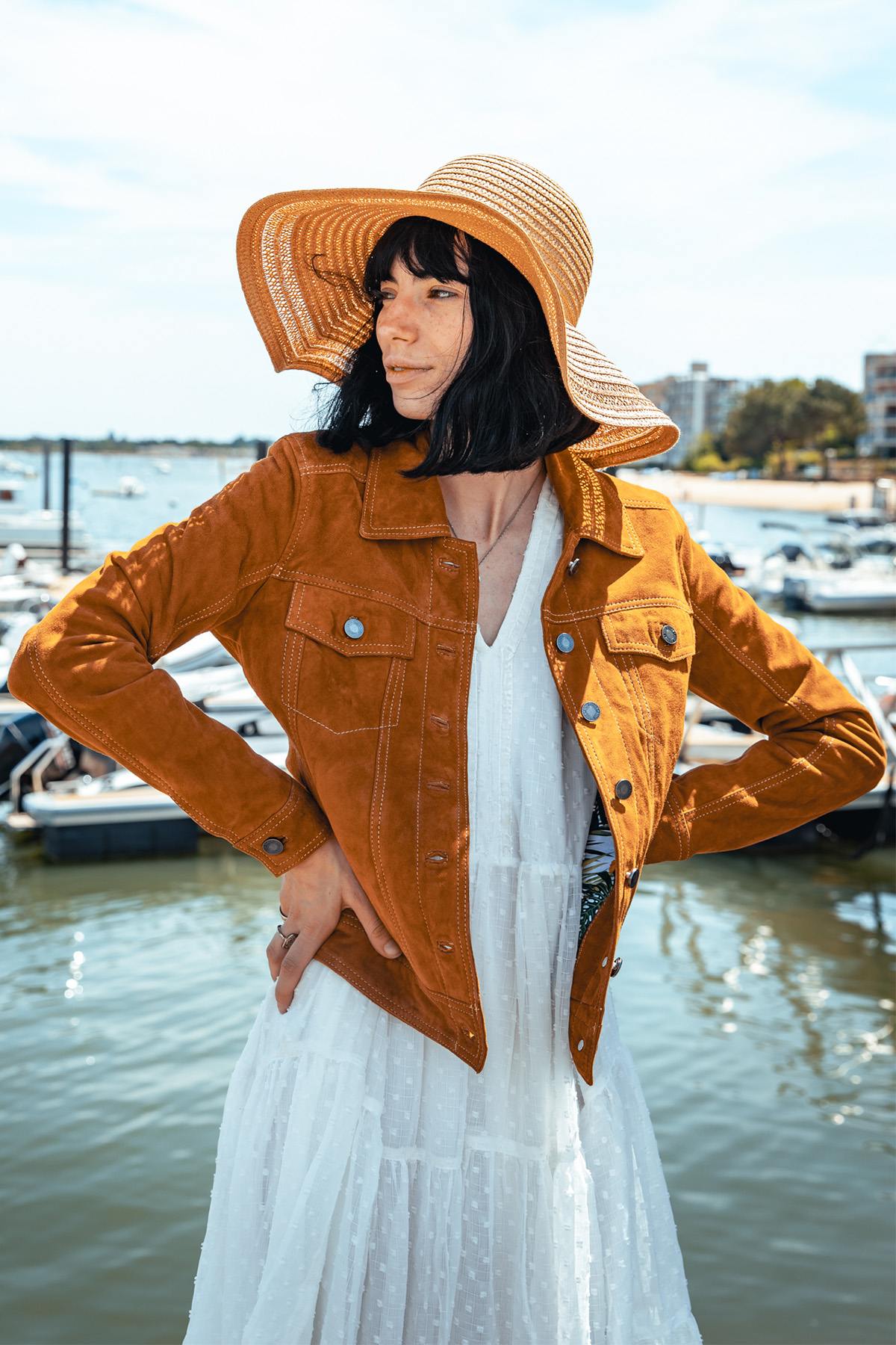 Shirt collar jacket in suede goat leather - Image n°1