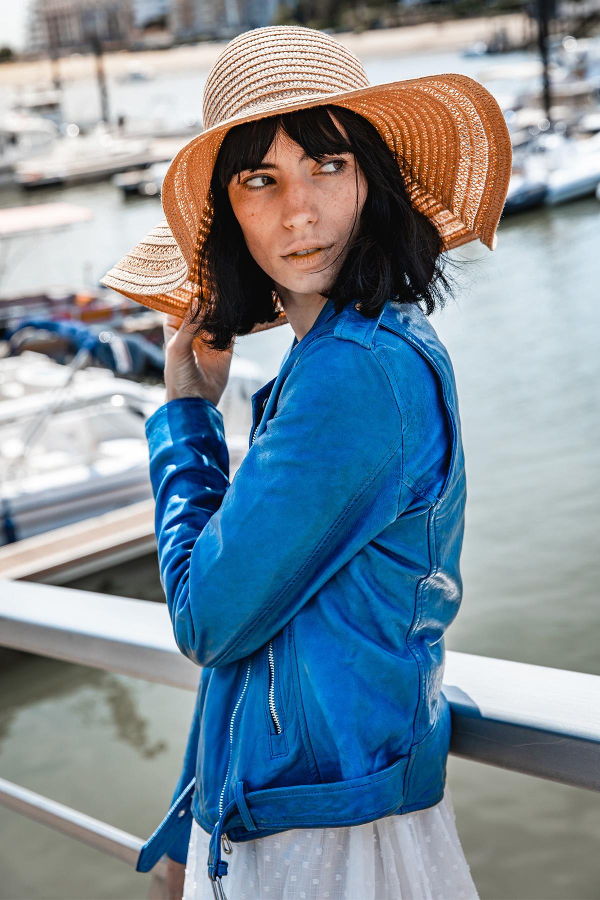Blue water lambskin perfecto with floral lining and . - Image n°1