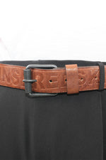 Tobacco-colored cowhide leather belt - Image n°2