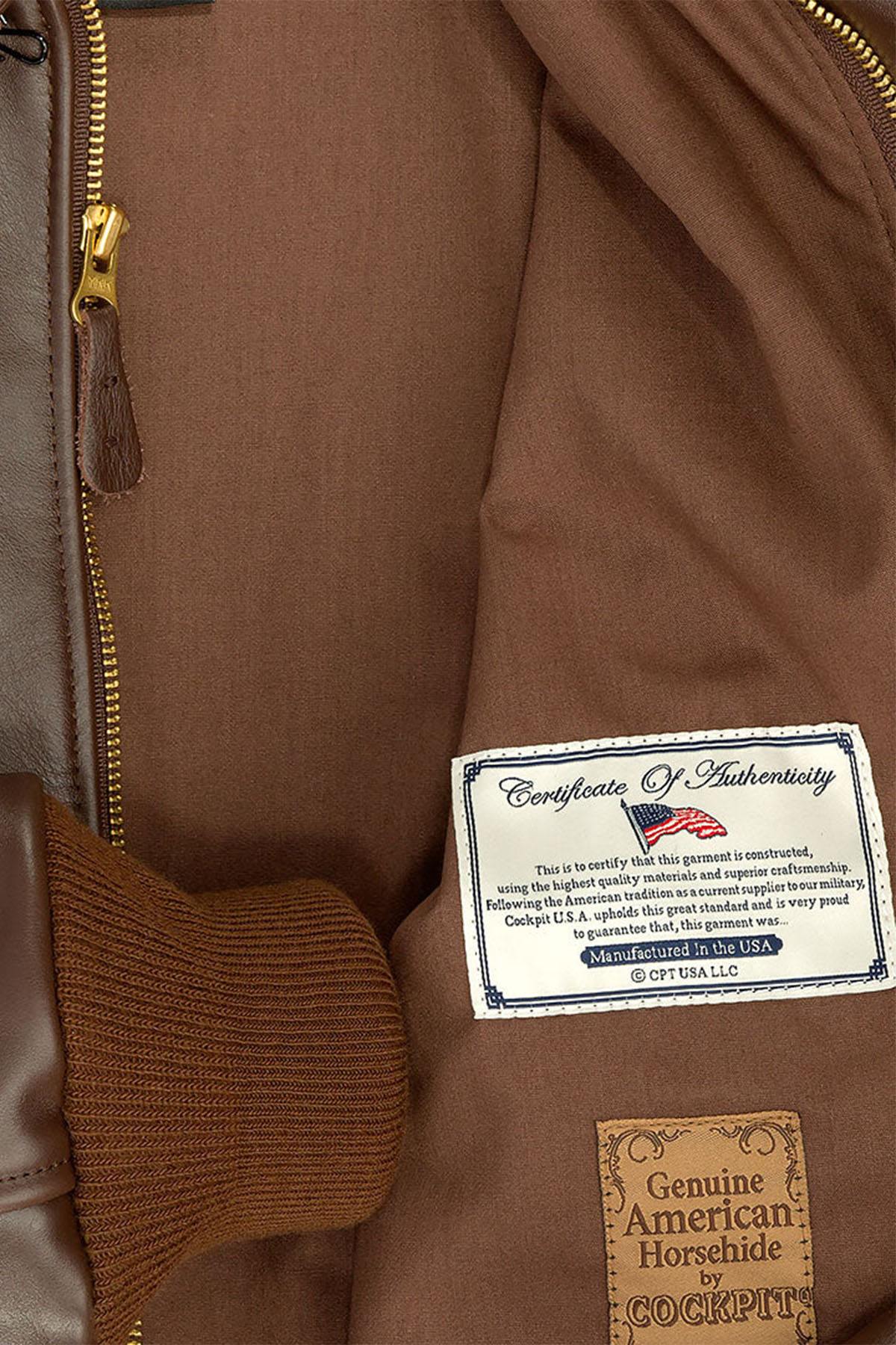 The A-2 flight jacket in seal brown horsehide, true to its WWII roots. - Image n°4